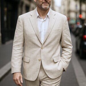 Kroon 100% Linen Blazer Jacket Mens Size 40R Creamy Beige Suit Coat Sustainable